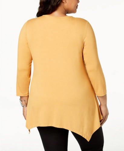 JM Collection Women's V Neck Handkerchief Hem Top Yellow Size X-Small