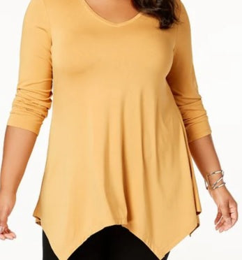 JM Collection Women's V Neck Handkerchief Hem Top Yellow Size X-Small
