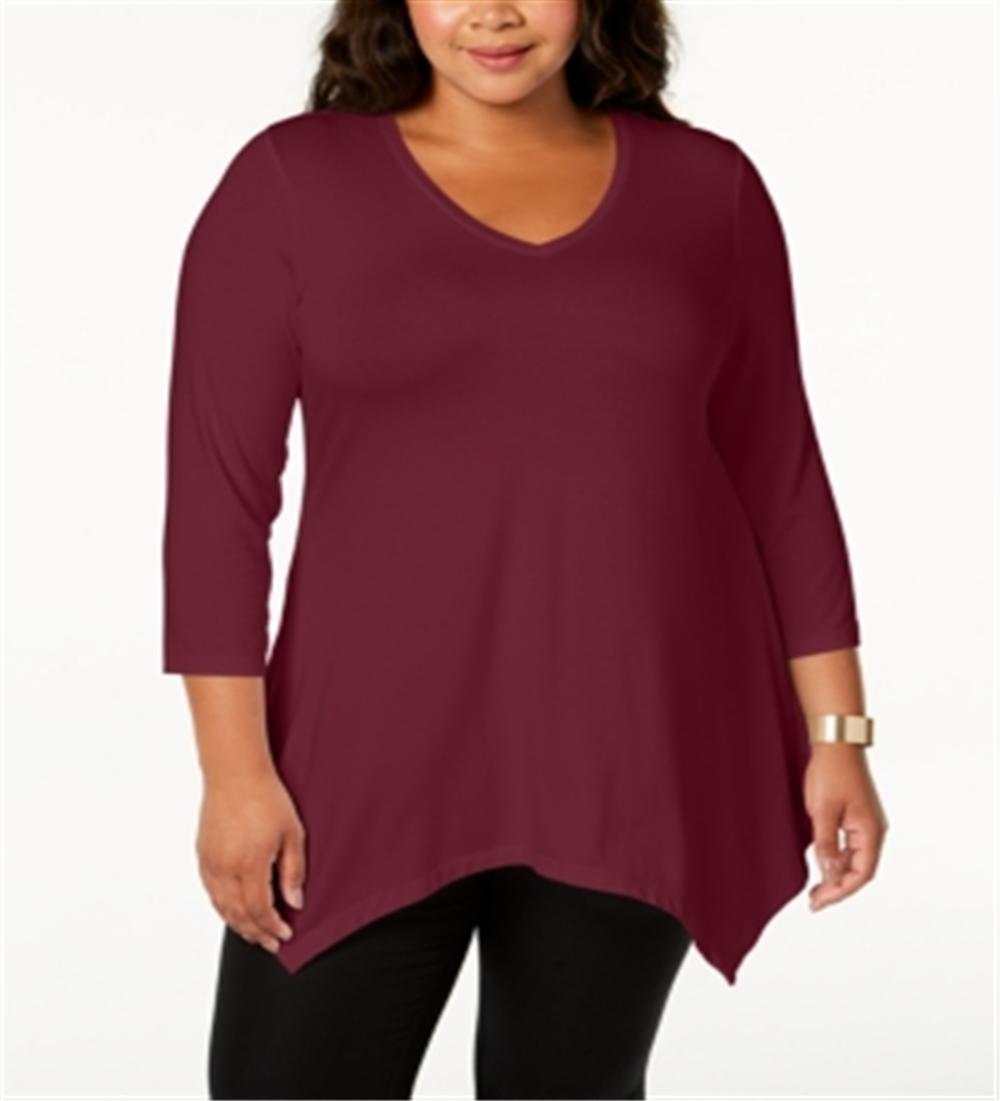 JM Collection Women's Handkerchief Hem Top -Purple Size 4X