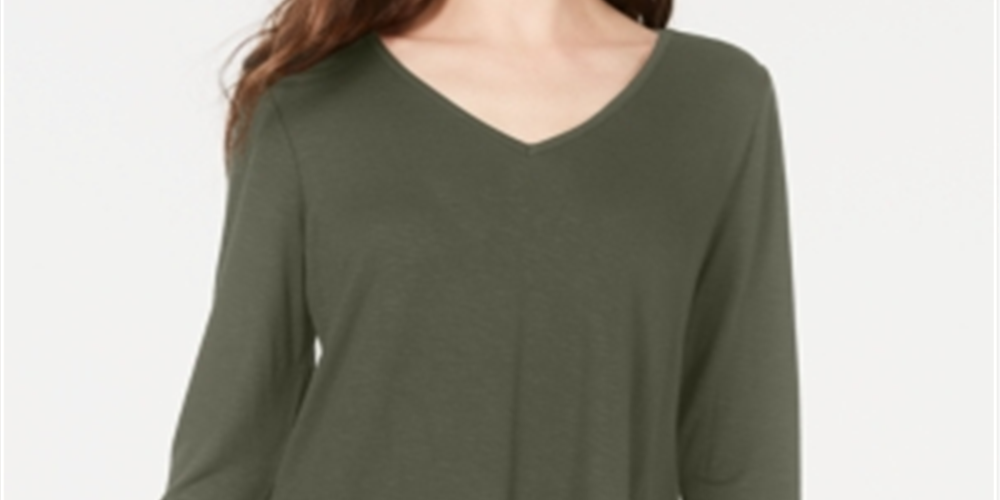 Style & Co Women's Chiffon Hem Top Green Size Petite