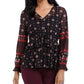 Style & Co Women's Black Tie Waist Peasant Blouse Size X-Small