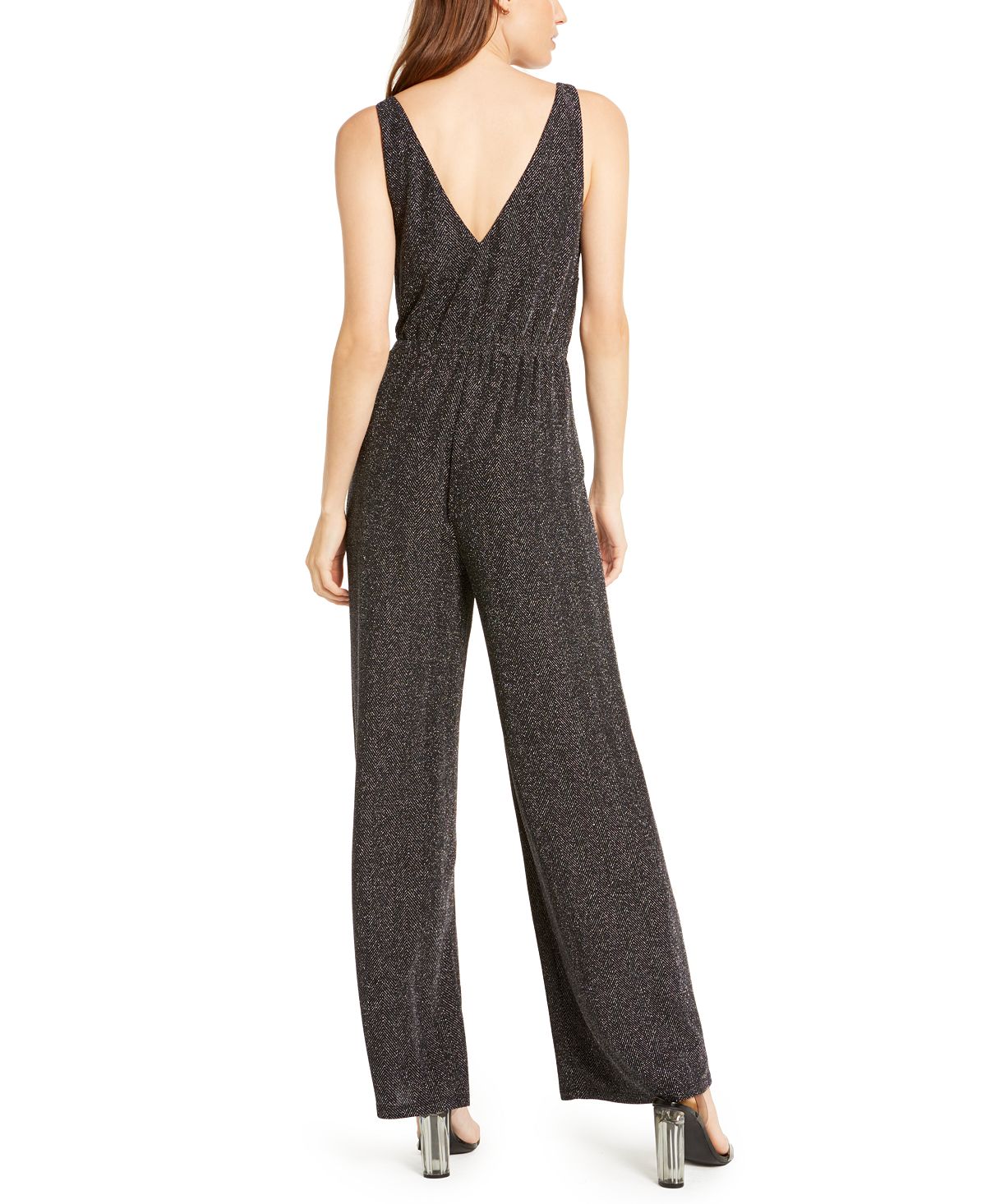 Bar III Women's Sleeveless V Neck Tank Evening Jumpsuit Black Size Medium