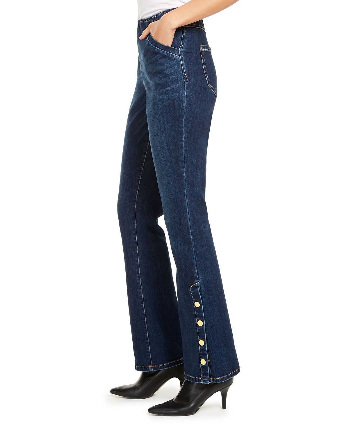 INC International Concepts Women's Snap Hem Bootcut Jeans Blue Size 0