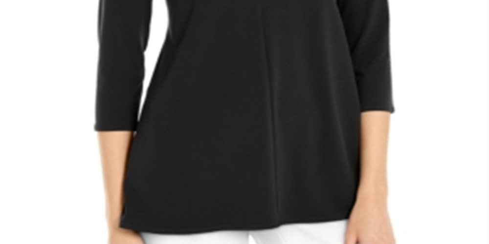 Alfani Women's Solid High Neck Tunic Top Black Size X-Large