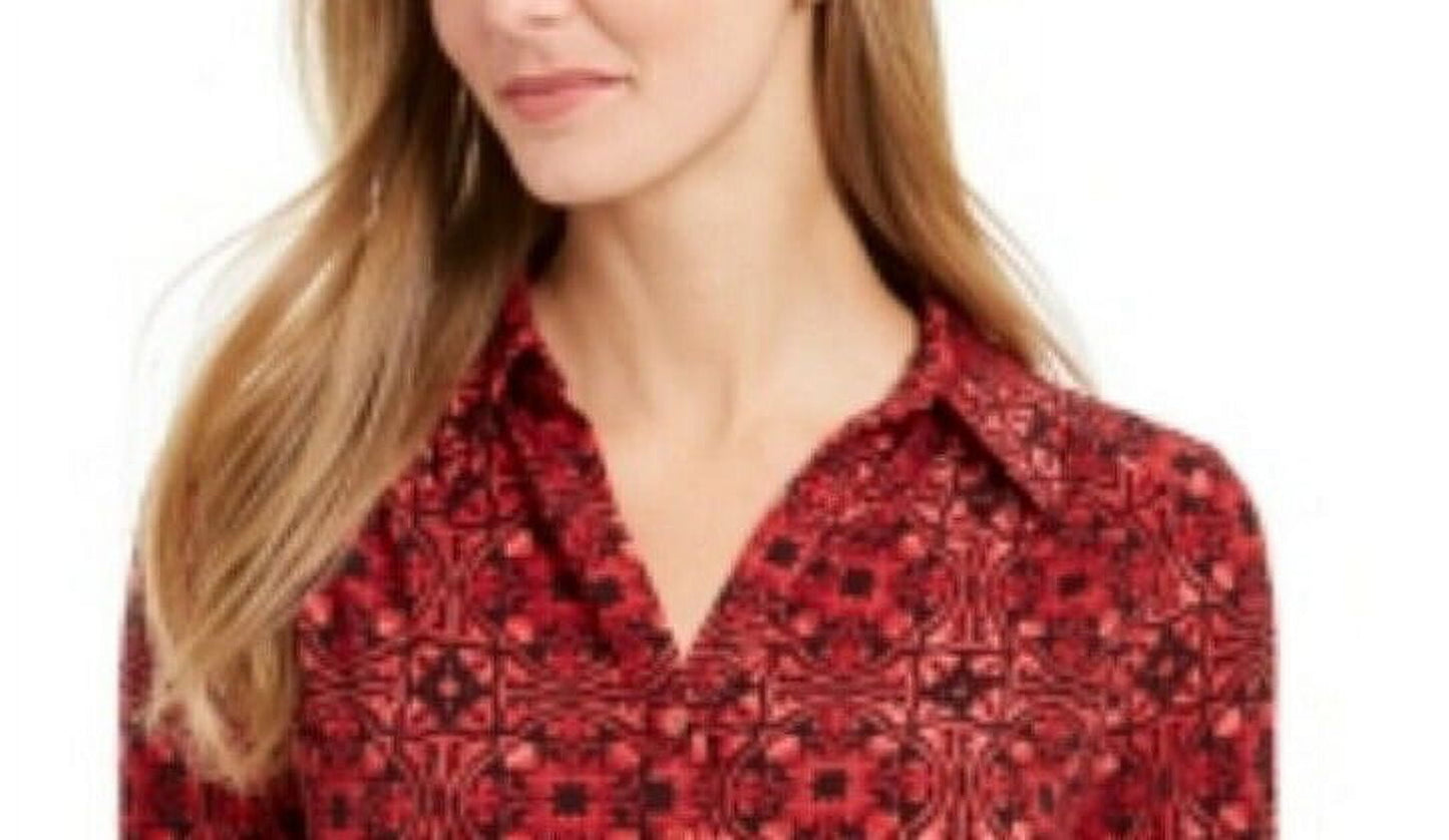 Charter Club Women's Printed Polo Top Size M