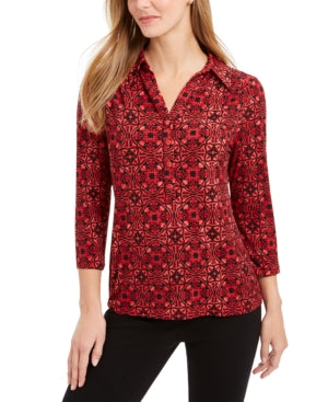 CHARTER CLUB Women's Red Stretch Polo Top Size Large