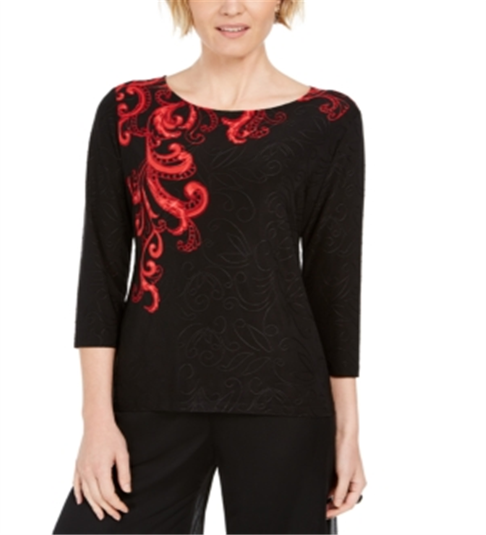 JM Collection Women's Printed Jacquard Top Black Size X-Small