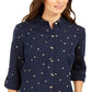 Charter Club Women's Foil Dot Linen Top Blue Size Small