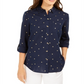 Charter Club Women's Foil Dot Linen Top Blue Size Small