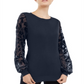 INC International Concepts Women's Velvet Burnout Sleeve Sweater Blue Size Medium