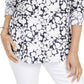 Charter Club Women's Blue Printed Roll Sleeve Top Size Small