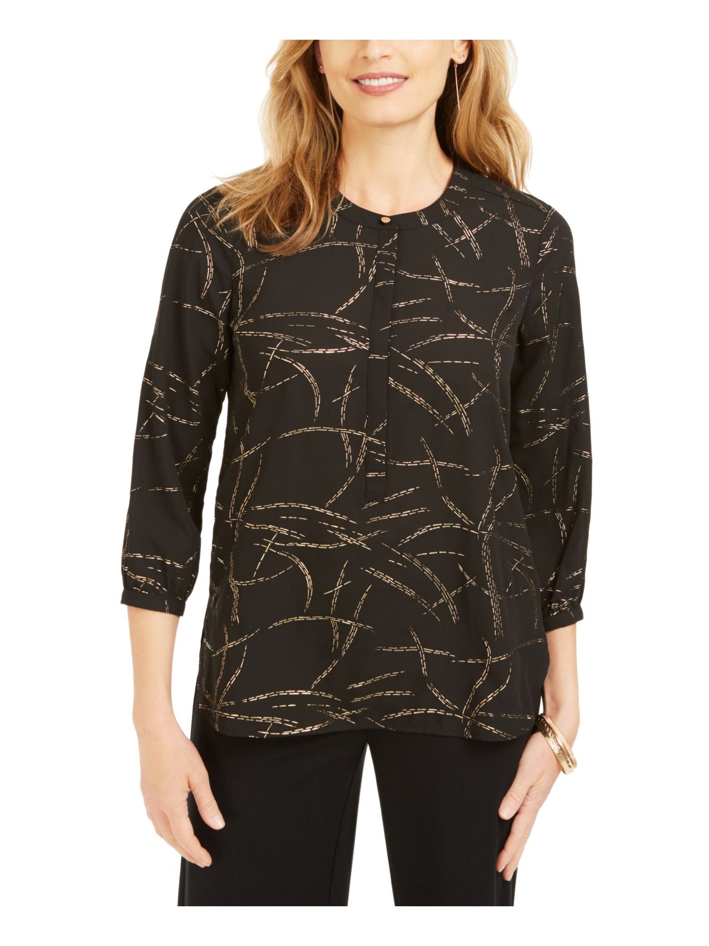Jm Collection Women's Printed Pleated-Back Blouse Size S