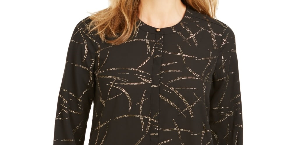 Jm Collection Women's Printed Pleated-Back Blouse Size S