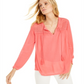 Charter Club Women's Tassel Peasant Blouse Coral Size X-Large