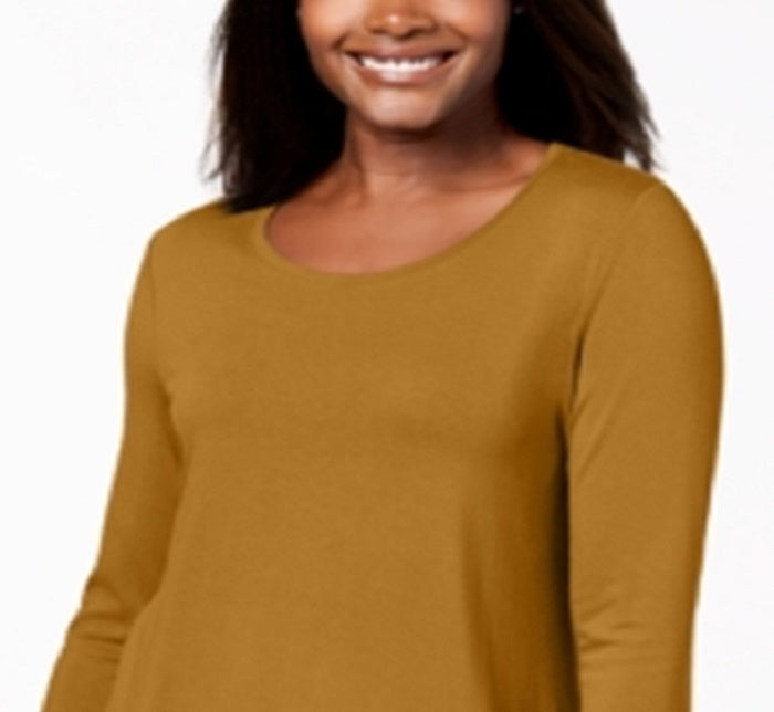 JM Collection Women's Three Quarter Sleeve Top Yellow Size Petite S/M