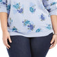 Karen Scott Women's Plus Printed Fleece Sweatshirt Blue Size 3X