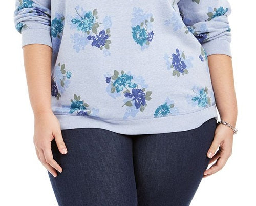 Karen Scott Women's Plus Printed Fleece Sweatshirt Blue Size 3X
