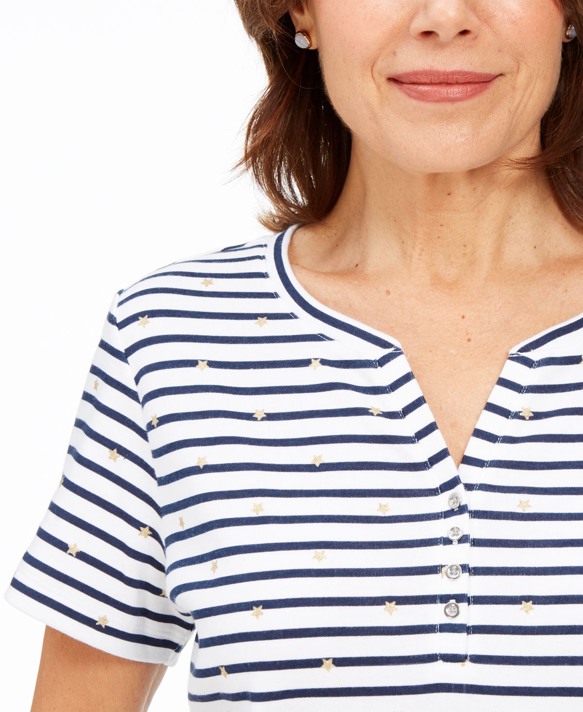 Karen Scott Women's Starlight Striped Henley Top Blue Size Small