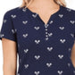 Karen Scott Women's Blue Perfect Swing Henley Top Size Medium