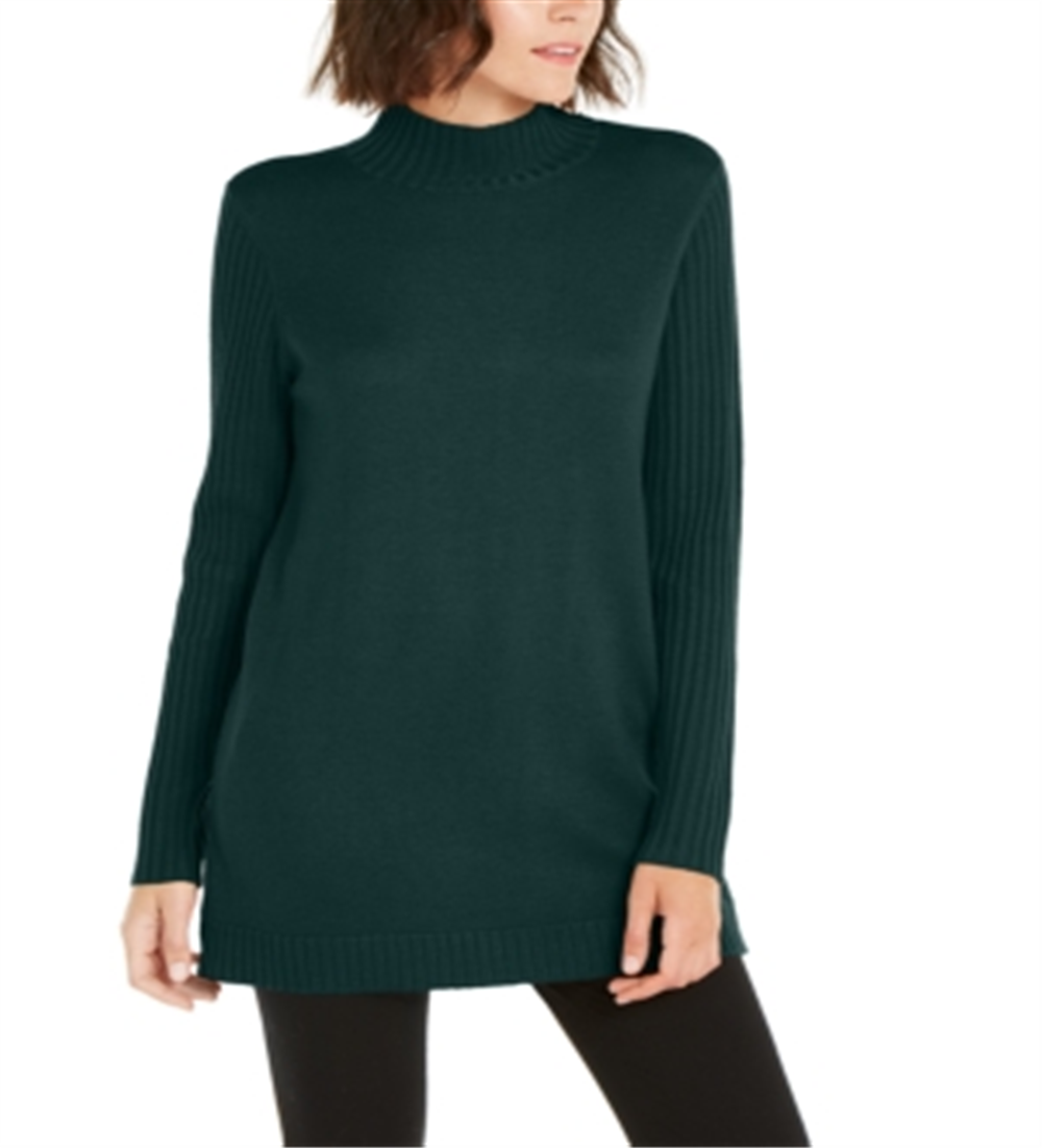 INC International Concepts Women's Mock Neck Stitched Tunic Green Size Large