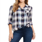 Style & Co Women's Cotton Tab Sleeve Plaid Shirt Blue Size Petite X-Large