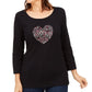 Karen Scott Women's Cotton Heart Embellished Top Black Size Petite XL