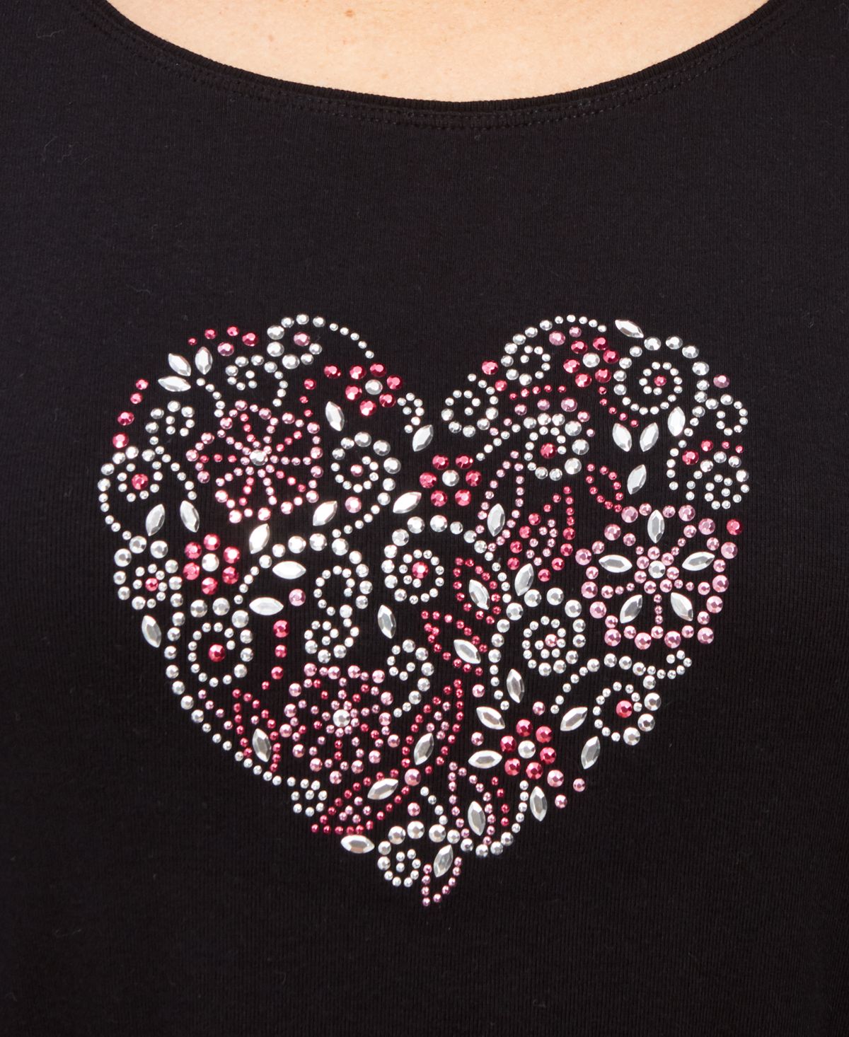Karen Scott Women's Cotton Heart Embellished Top Black Size Petite XL