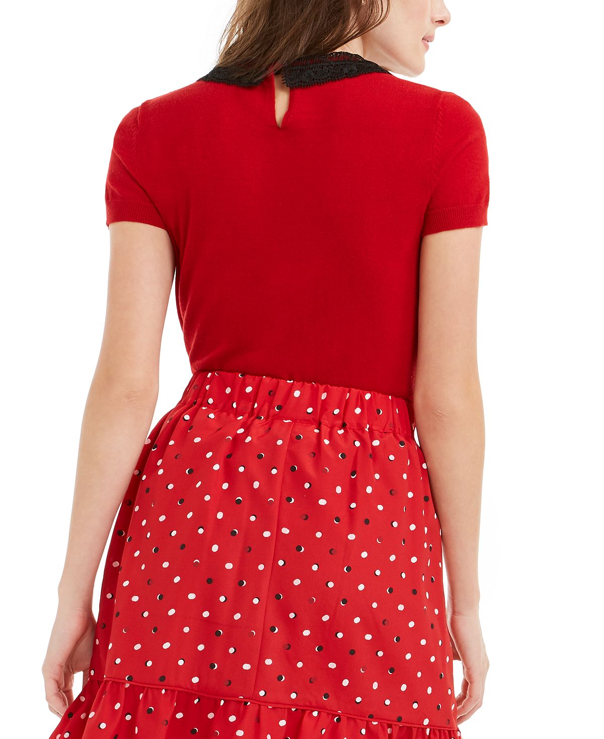 Maison Jules Women's Short Sleeve Peter Pan Collar Sweater Red Size X-Large