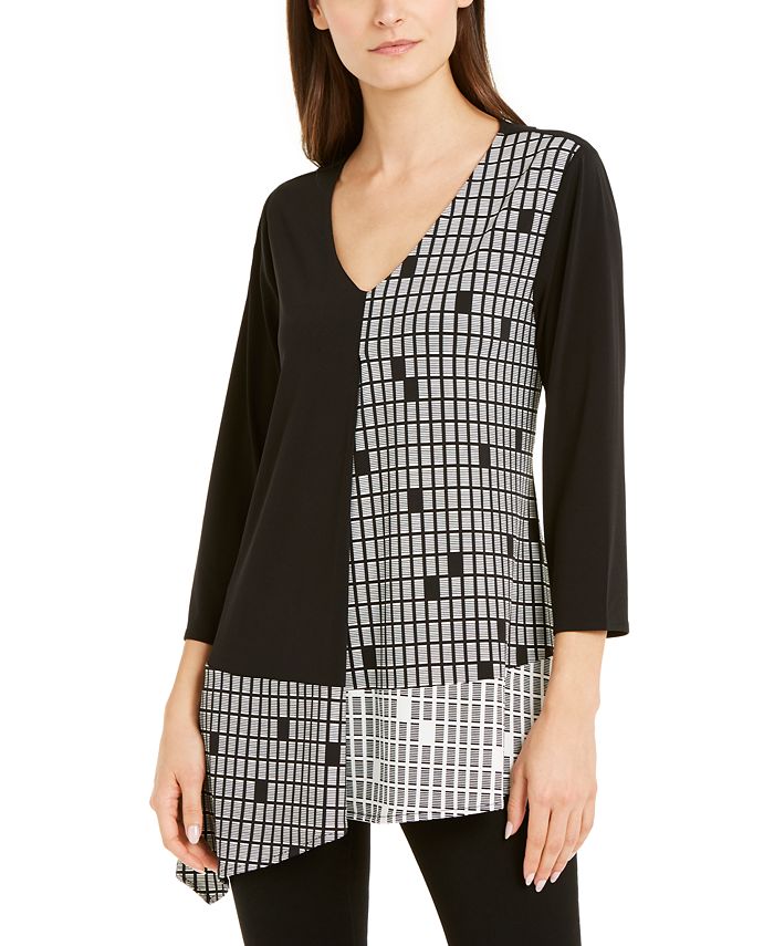 Alfani Women's Colorblock Asymmetric Tunic Top Black Size X-Small