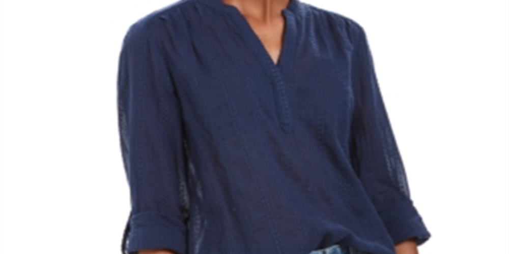Style & Co Women's Textured V Neck Top Blue Size Small