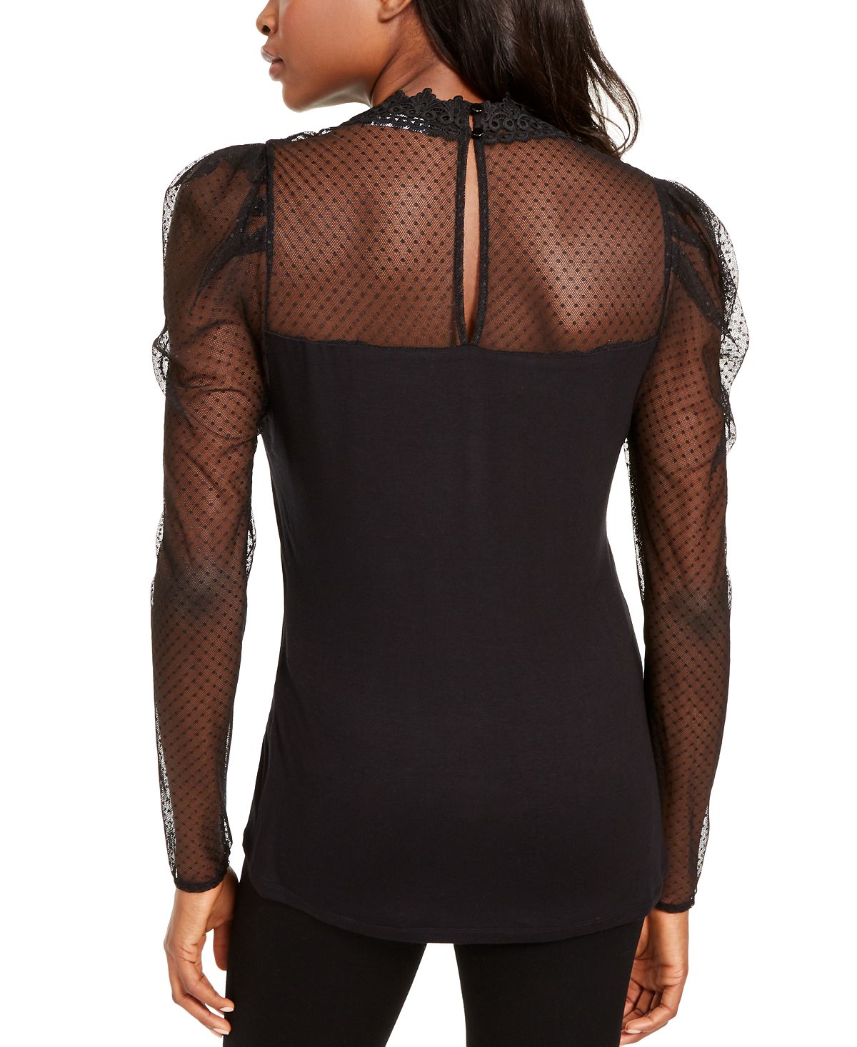 INC International Concepts Women's Illusion Puff Sleeve Top Black Size XS