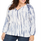 Style & Co Women's Cotton Tie Dyed Peasant Top Blue Size 3X