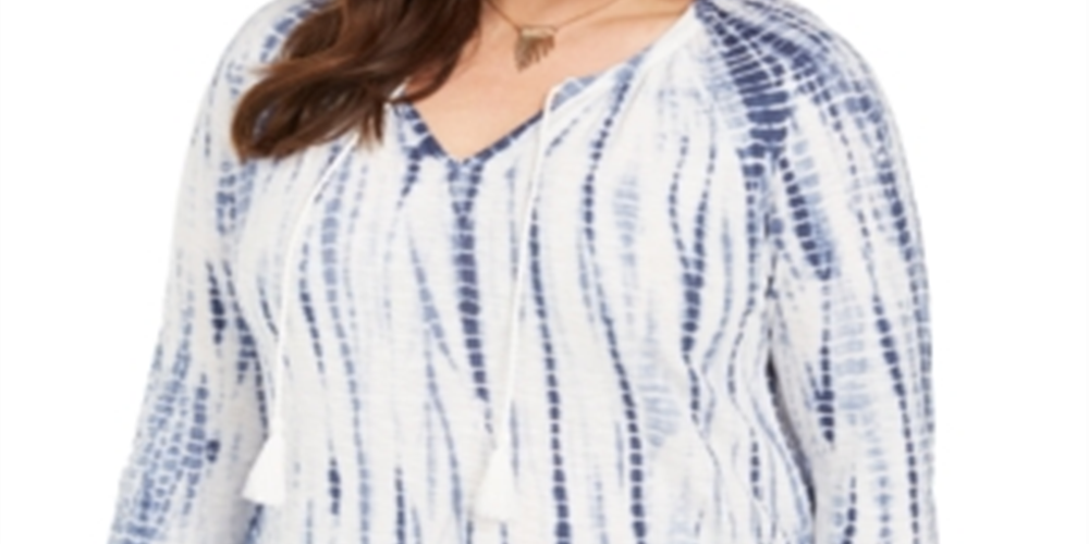 Style & Co Women's Cotton Tie Dyed Peasant Top Blue Size 3X