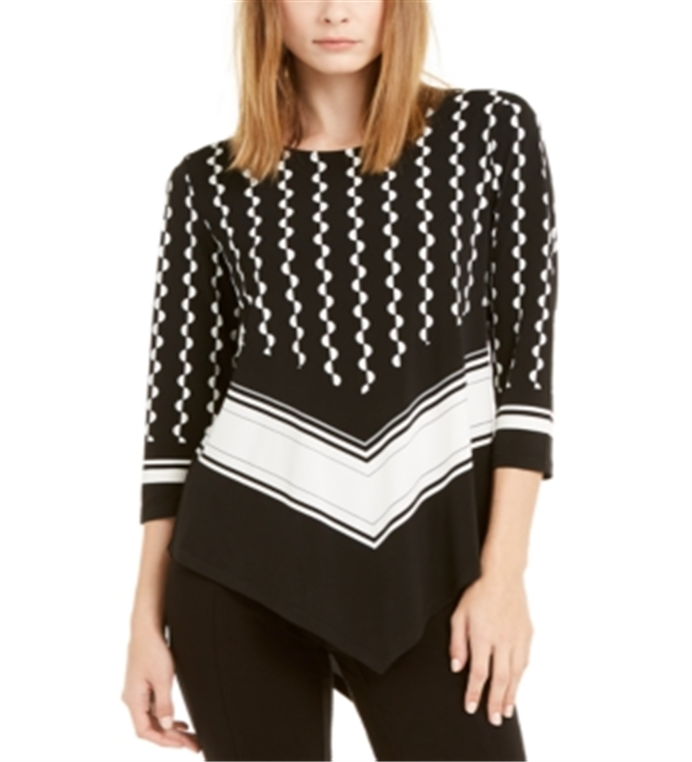Alfani Women's Mixed Print Point Hem Top Black Size Medium
