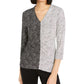 Alfani Women's Colorblock Print Ruched V Neck Blouse Black Size X-Small