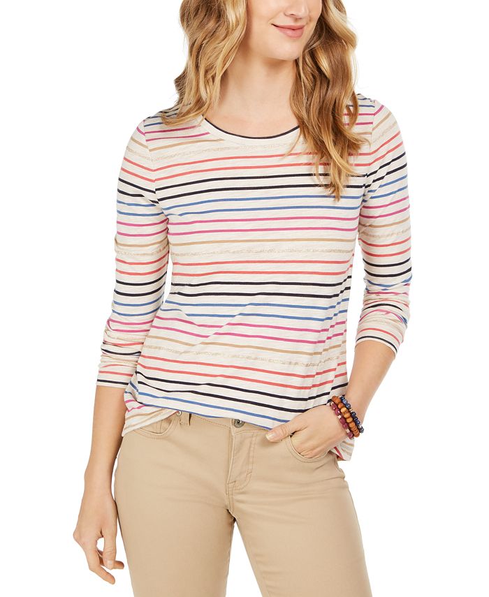 Style & Co Women's Striped Top Brown Size X-Small