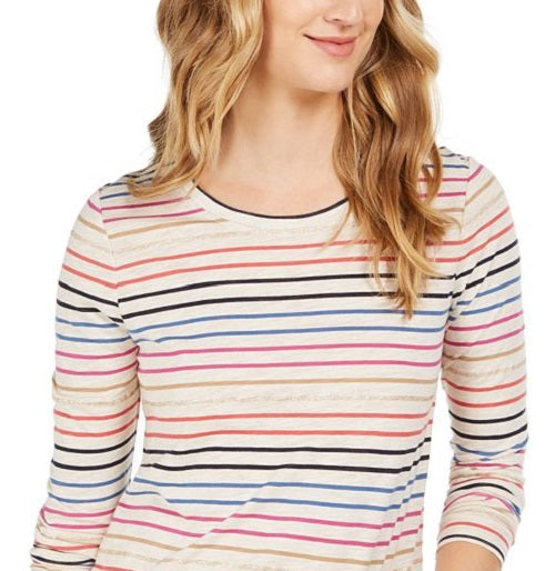 Style & Co Women's Striped Top Brown Size X-Small