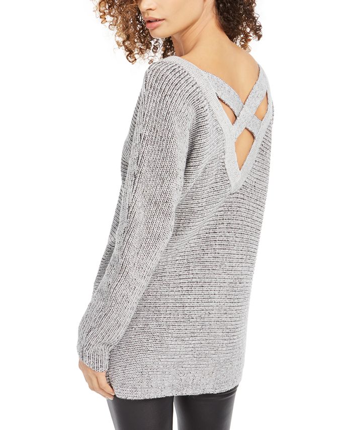 Bar III Women's Crisscross Back Tunic Sweater Gray Size XXS