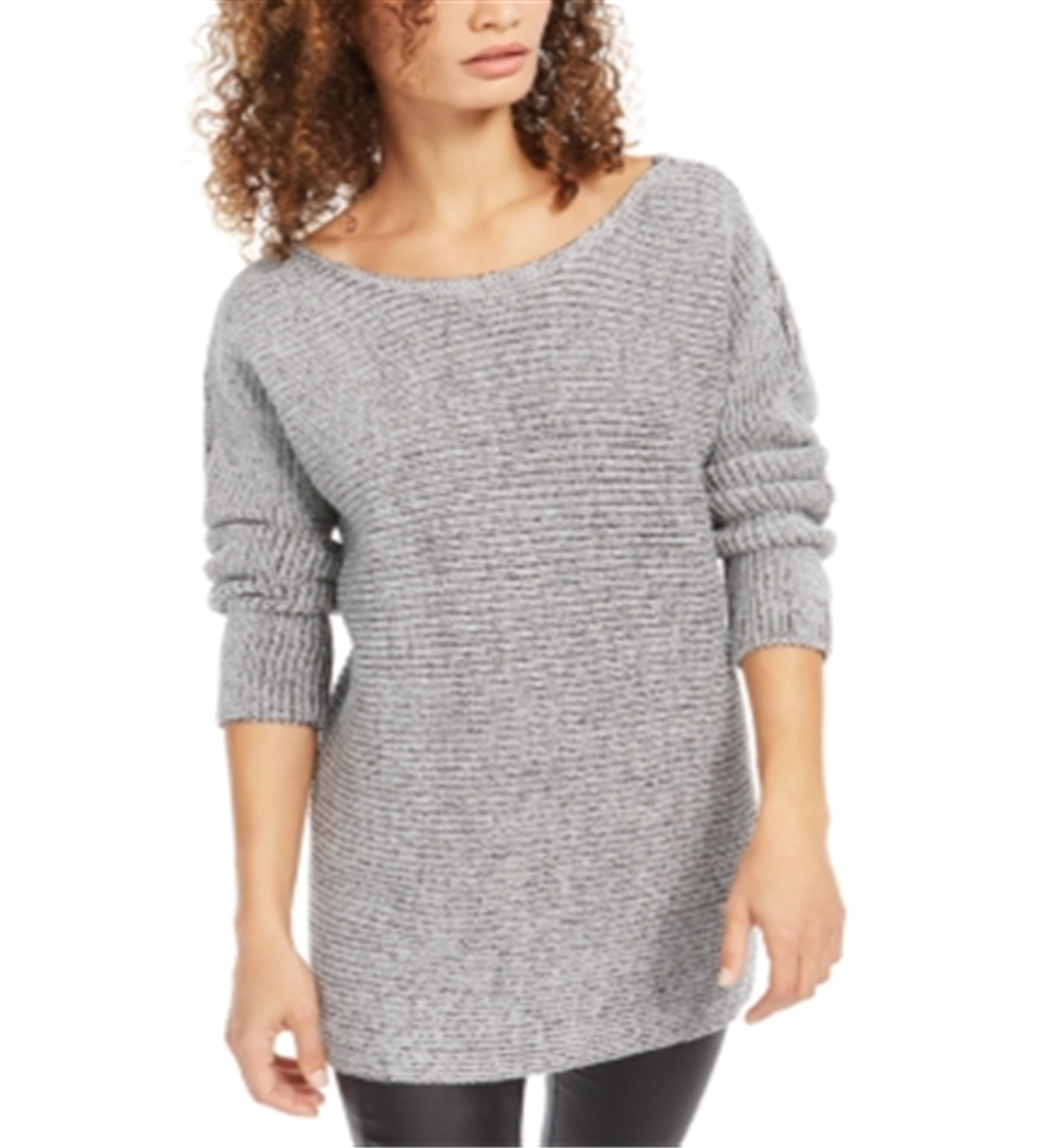 Bar III Women's Crisscross Back Tunic Sweater Gray Size XXS