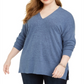 Style & Co Women's Plus Ribbed V Neck Sweater Blue Size 0X