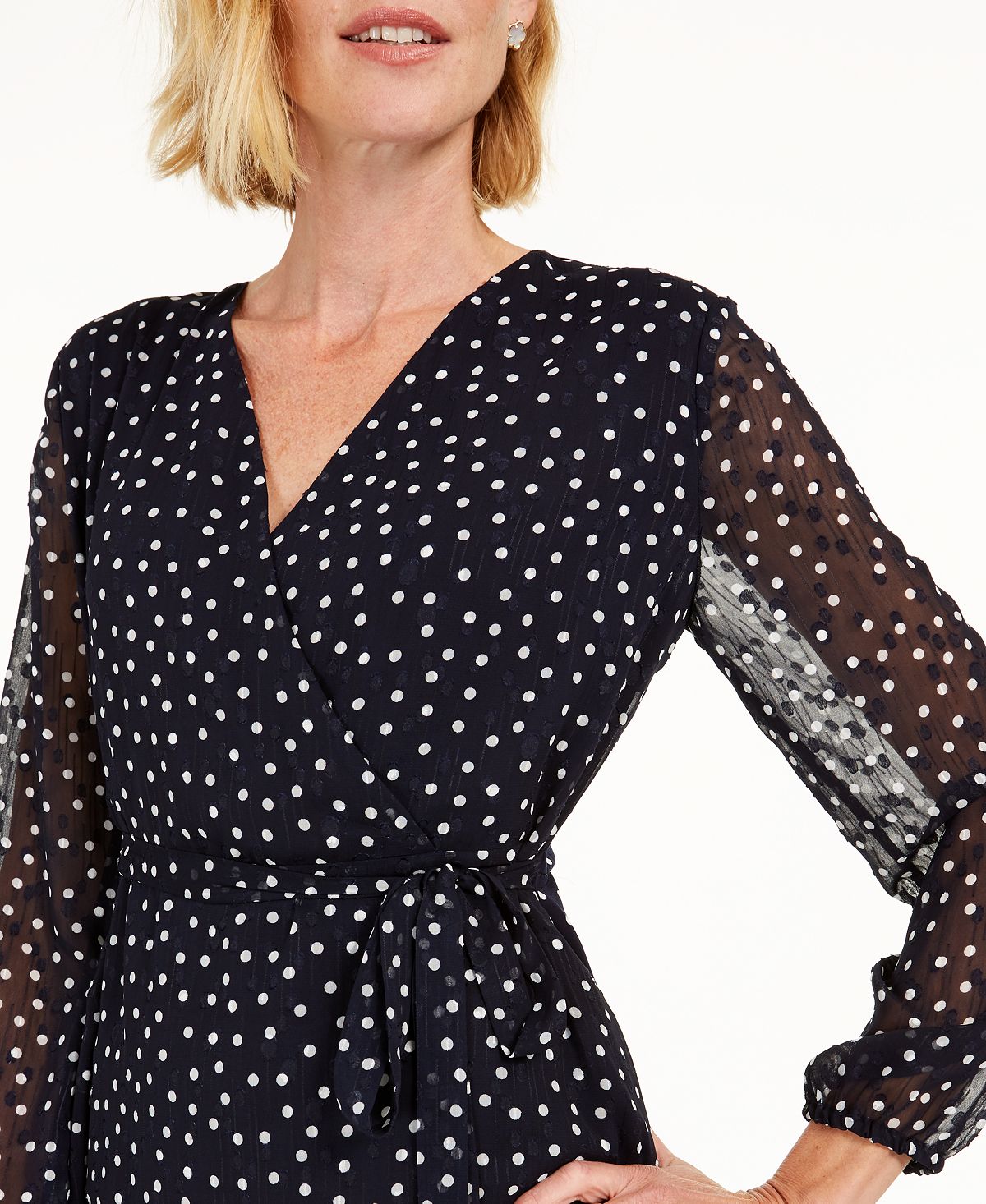 Charter Club Women's Dotted Wrap Top Blue Size X-Small