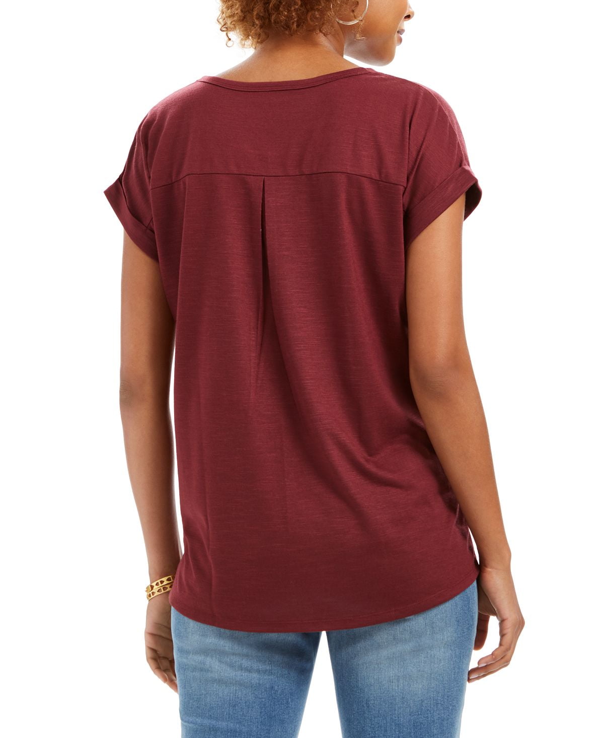 Style & Co Women's Red Tree Graphic Top Size Petite