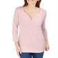 Karen Scott Women's 3/4 Sleeve Henley Shirt Pink Size Small