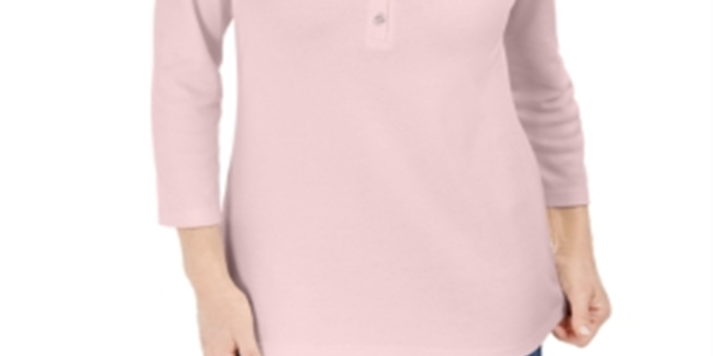 Karen Scott Women's 3/4 Sleeve Henley Shirt Pink Size Small