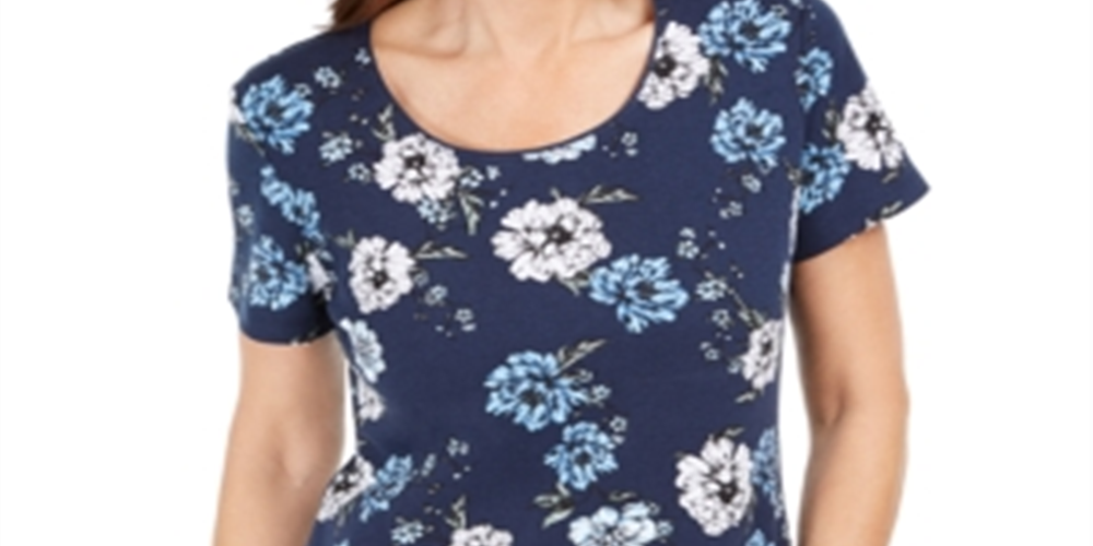 Karen Scott Women's Printed Scoop Neck Top Blue Size Small