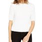 INC International Concepts Women's Short Sleeve Puff Sweater White Size Small