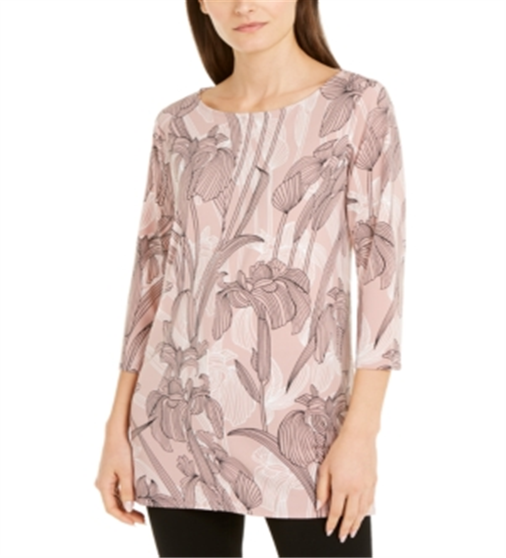 Alfani Women's Printed Mesh Tunic Pink Size Large