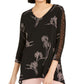 Alfani Women's Black Floral Print Ruched Sleeve Top Size Large