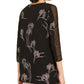 Alfani Women's Black Floral Print Ruched Sleeve Top Size Large