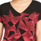 अल्फ़ानी वीमेन जियो प्रिंट वी नेक 2 टोन ट्यूनिक ब्लाउज काला साइज एक्स-लार्ज